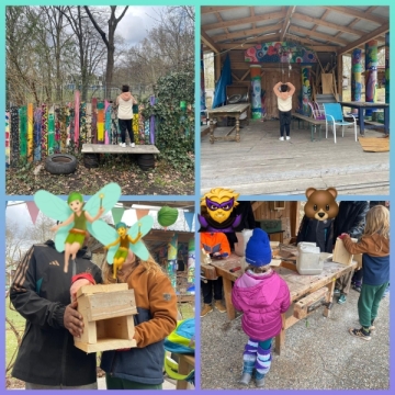 Collage aus vier Bildern von Ausflügen des Kinderhort Bartolino