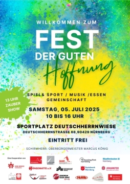 Willkommen zum Fest der guten Hoffnung am Samstag, 5. Juli 2025, von 10 bis 16 Uhr auf dem Sportplatz Deutschherrnwiese