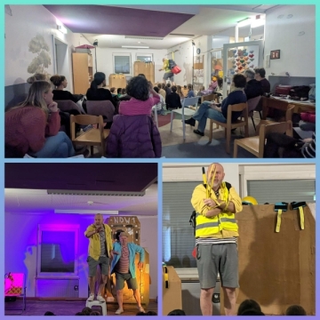 Das Theater Rootsl&ouml;ffel mit dem St&uuml;ck "Sternenhimmel" zu Gast im Kinderhort Bartolino